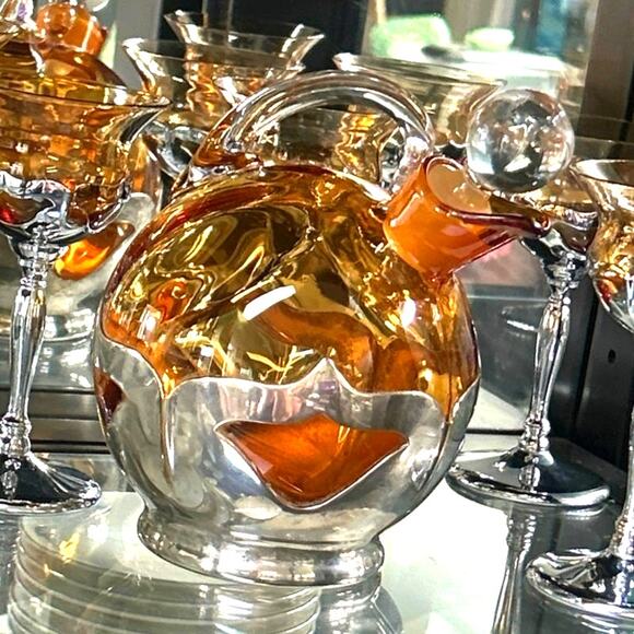 Art Deco Chrome Decanter Cocktail Set Cambridge Krome Kraft Farber Bros - Picture 4 of 16